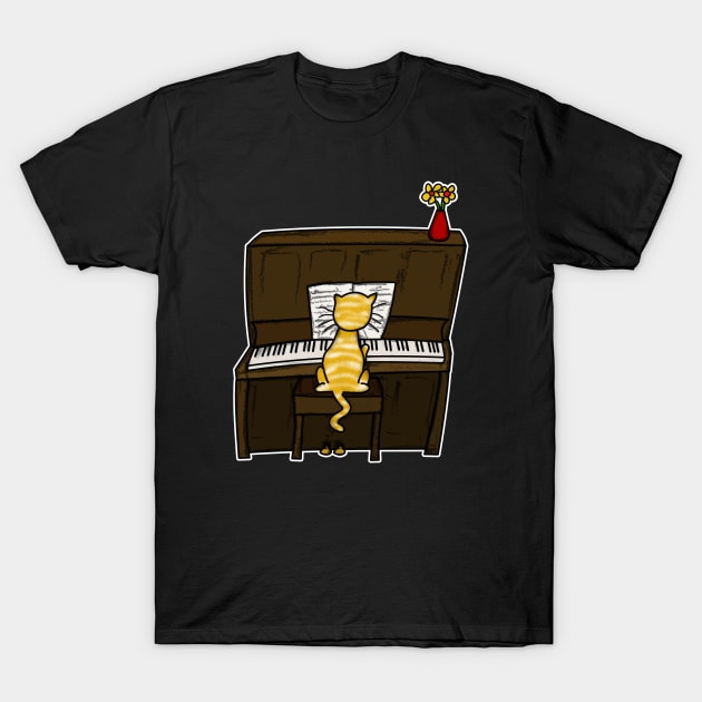 Cat Playing Piano Doodle T-Shirt by doodlerob